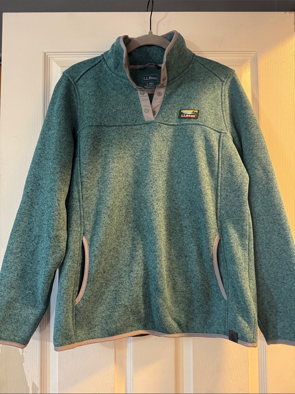 L.L. Bean Teal Snap-Front Fleece Pullover with Contrast Trim